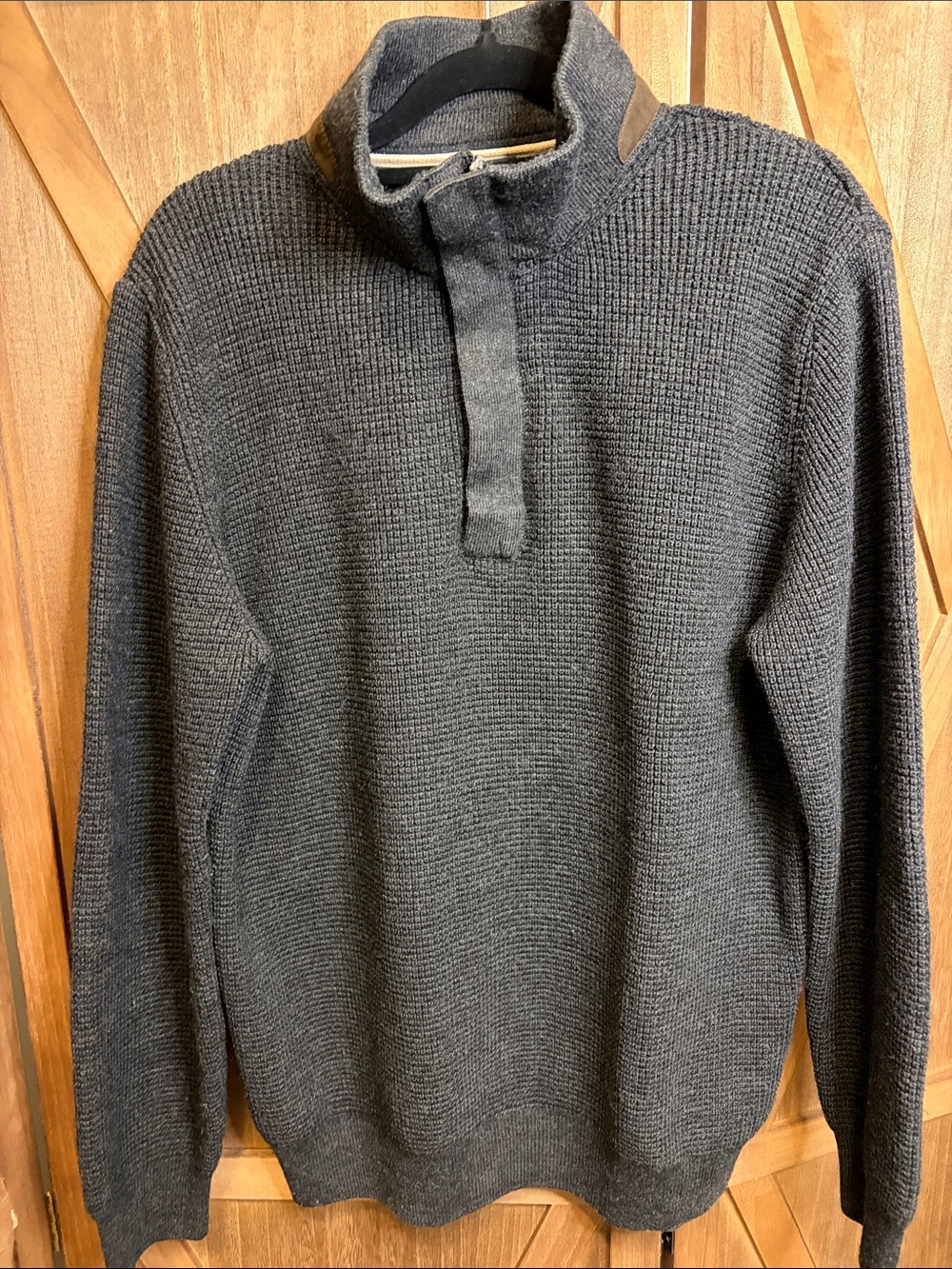 BUGATTI Mens Charcoal Wool Blend Quarter Zip Snap Pullover Sweater SIZE M/L